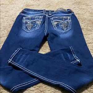 Rock Revival Dark Blue Skinny Jeans with Embellishments.  EUC